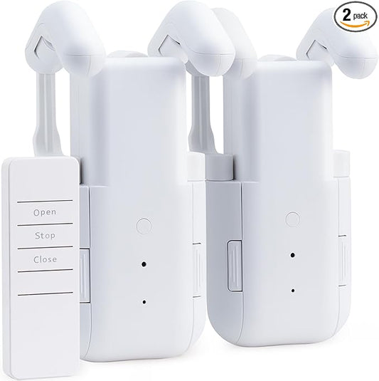 Automatic Curtain Opener 2 Pack: Smart Electric Curtains Closer Robot with Remote Control｜No Drill Quiet Motor｜Compatible for Roman Rods, T & U Tracks｜Long-Lasting Battery for Bedroom & Home