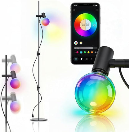 Smart Floor Lamp, LED Bulb Corner Lamp 270° Swivel Head Works with Alexa Google Home, Floor Lamps with Music Sync, 16 Million DIY Colors, Color Changing Standing Lamp for Bedroom Living Room, Black