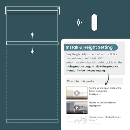Motorized Automatic Cordless Roller Shades Electric Blinds with Remote Control (White, 39 x 72)