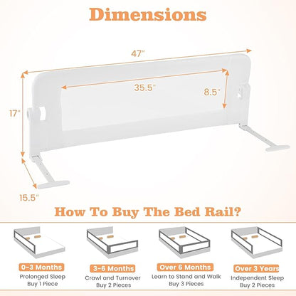 HONEY JOY Bed Rail for Toddlers, Extra Long, Foldable Portable Swing Down Safety Bed Guard Rail, Toddler Bed Rails for Crib, King Queen Full Twin Size Bed Mattress (White, 2 Pack, 47 Inch)