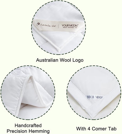 YOUR MOON Luxurious Lightweight Wool Comforter Twin Size, Lightweight Summer Comforter/Duvet Insert, 100% Natural Australian Wool Filled, Jacquard Rayon Derived from Bamboo Shell(White)