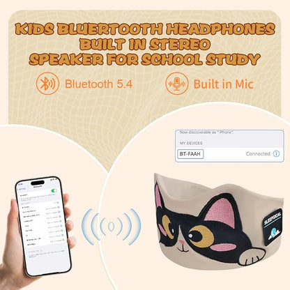 Kids Headband Headphones,Toddler Bluetooth Sleep Mask,Adjustable Wireless Headphones with Wired Playback 3.5 MM Jack Suitable for Study, Travel and Sleep(Beige)