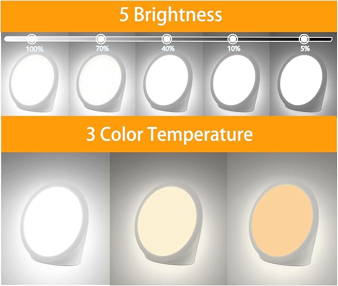Light Therapy Lamp UV-Free, Full Spectrum 10000 Lux Bright White Light with Adjustable Brightness, Color Countdown Timer
