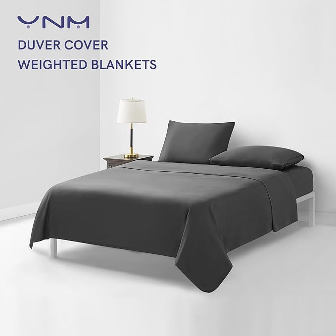 YnM Cotton 3-Side Zipper Duvet Cover for Weighted Blankets | Easy on, Easy Off Dark Grey, 80"x87"