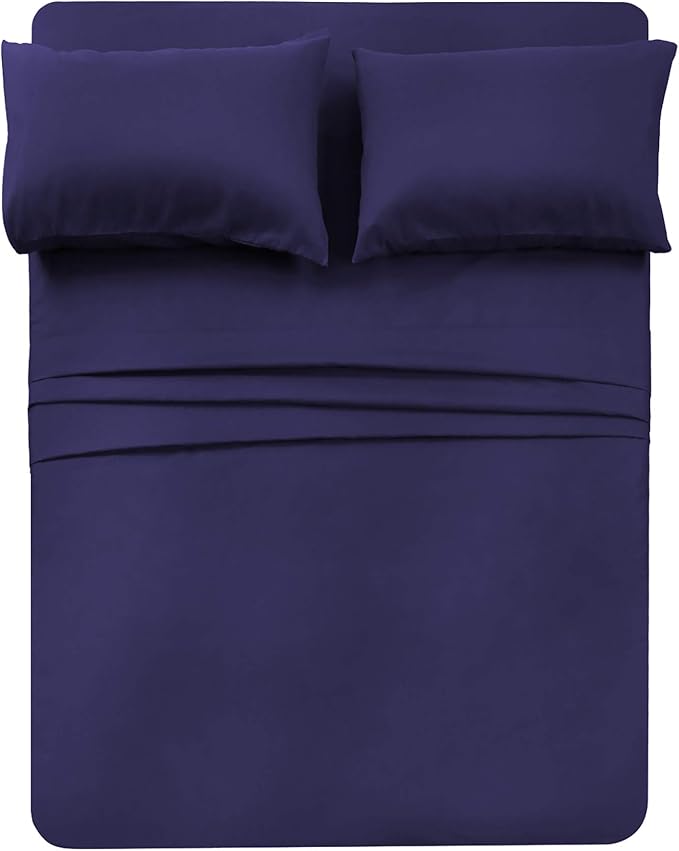 4 Piece Bed Sheet Set (Full,Blue) 1 Flat Sheet,1 Fitted Sheet and 2 Pillow Cases,Brushed Microfiber Luxury Bedding with Deep Pockets