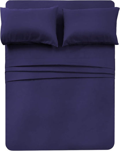 4 Piece Bed Sheet Set (Queen,Blue) 1 Flat Sheet,1 Fitted Sheet and 2 Pillow Cases,Brushed Microfiber Luxury Bedding with Deep Pockets