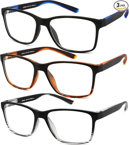 JJWELL 3 Pack Reading Glasses for Men Blue Light Blocking with Spring Hinge, Anti Eyestrain/Dryness/UV Large Wide Square Readers for Men, Two Tone Computer Reader Glasses Eyeglass(1.75 Strength)