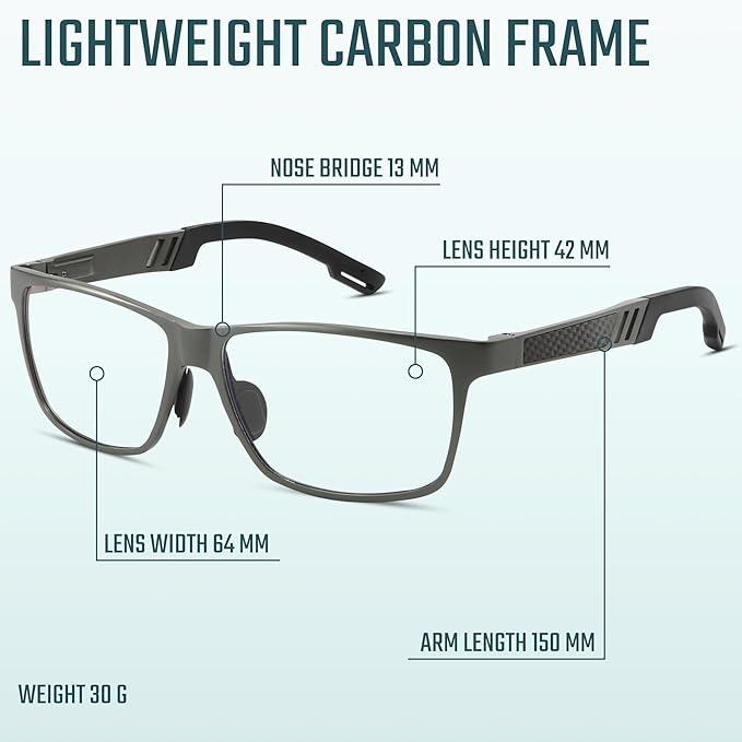Carbon Blue Light Blocking Glasses Men for Computer, Gaming, Metal Frame Green Light Protection Night Driving Glasses for Man