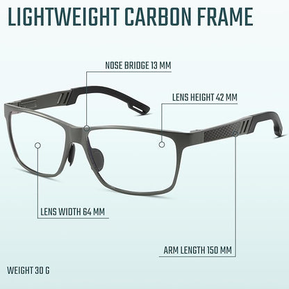 Carbon Blue Light Blocking Glasses Men for Computer, Gaming, Metal Frame Green Light Protection Night Driving Glasses for Man