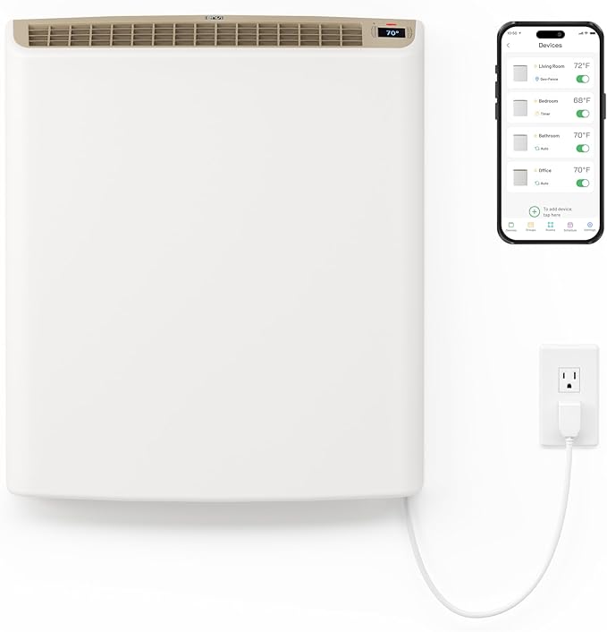 Smart Envi Wi-fi Plug-in Electric Wall Heater - Energy Efficient Smart Heaters for Indoor Use - App Controlled Electric Heater with Thermal Shut Off Switch - Compatible with Alexa & Google Home
