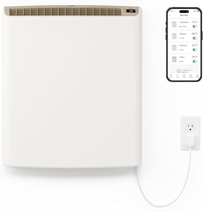 Smart Envi Wi-fi Plug-in Electric Wall Heater - Energy Efficient Smart Heaters for Indoor Use - App Controlled Electric Heater with Thermal Shut Off Switch - Compatible with Alexa & Google Home