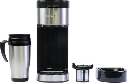Kenmore Single Serve Coffee Maker – 6–14 Oz Brew Sizes, Compatible with Keurig K‑Cup Pods & Ground Coffee, One Cup Brewer, Travel Mug Friendly, Auto Shut‑Off, Hot & Iced Machine à café, Black