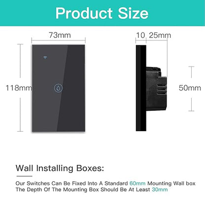 BSEED Smart Water Heater Switch,Work with Amazon Alexa,Google Assistant,WiFi Touch Switch with Smart Life APP Control and Timing Function,20A Black Water Heater Switch Suitable for Bedroom,Bathroom
