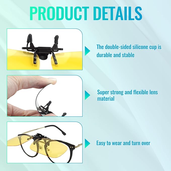 Clip on Polarized Night Vision Driving Glasses Flip up Sunglasses UV-400 to Wear Over Glasses for Night Driving