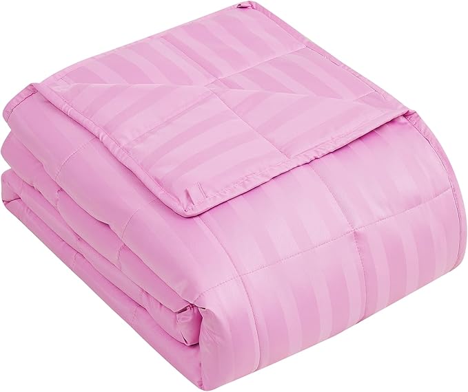 yescool Weighted Blanket for Adults (20 lbs, 48" x 72", Salmon Stripes) Heavy Blanket for Sleeping Perfect for 190-210 lbs, Twin Size Breathable Blanket with Premium Glass Bead, Machine Washable