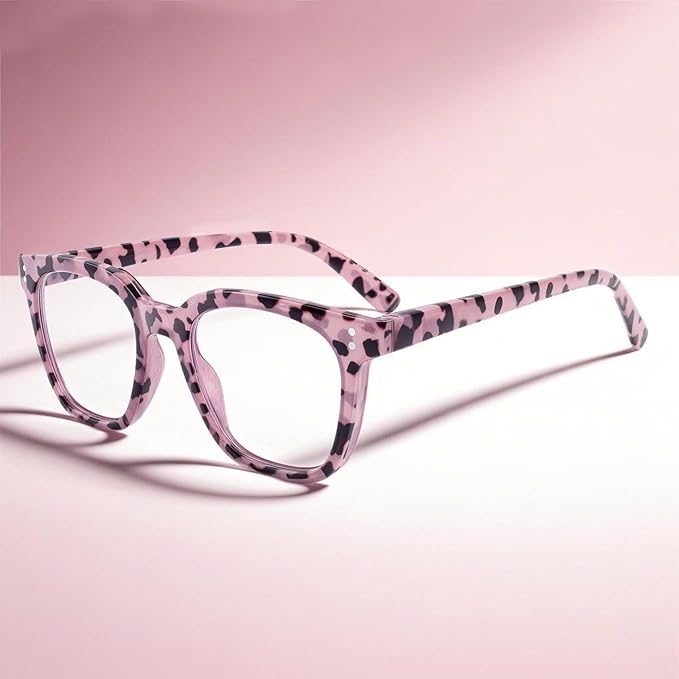 Reading Glasses for Men Women Blue Light Blocking with Spring Hinge, Blocking Readers Anti UV Ray Filter Eyeglasses, Square Computer Reader Glasses, Pink Tortoiseshell, +1.5