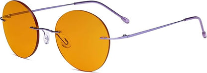 Eyekepper Frameless Blue Light Blocking Glasses with Orange Tinted Lens for Sleeping - Round Rimless Computer Reading Glasses Men Women Purple +1.00