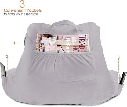 Nestl Reading Pillow for Kids & Teens with Shredded Memory Foam, Backrest Pillows for Reading, Watching, and Gaming, Use on The Couch, Bed, or Floor, Adjustable Support, Washable Cover Grey Lavender