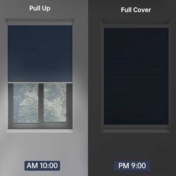 Cellular Shades Blackout Honeycomb Blinds for Indoor Windows, Cordless Cellular Shades 1.5 inch Cell Pleated for Bedroom Home Office, Custom Size, Blackout Blue