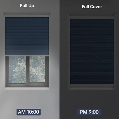 Cellular Shades Blackout Honeycomb Blinds for Indoor Windows, Cordless Cellular Shades 1.5 inch Cell Pleated for Bedroom Home Office, Custom Size, Blackout Blue