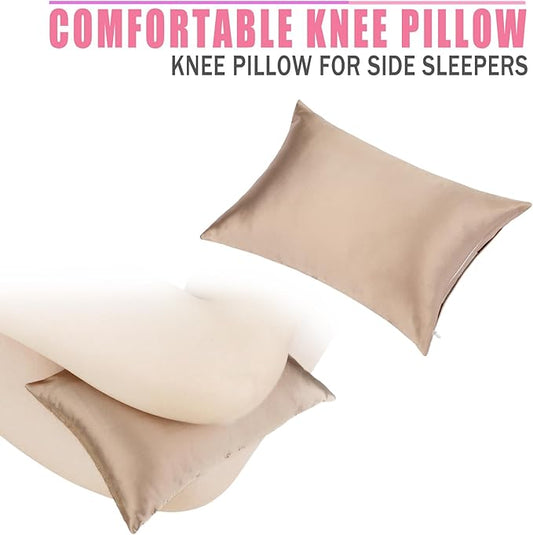 Silky Satin Soft Knee Pillow for Side Sleepers, Pressure Pillows Between Legs 11"x7" Small Knee Pillow Joints Cushion for Sleeping Hip and Back Pain, Taupe 1 Pcs