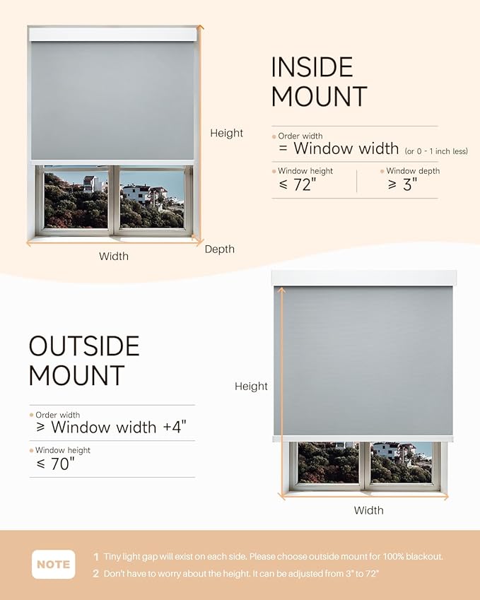 Smart Roller Shades for Windows, Alexa Blackout Motorized Blinds with Remote Control, Easy Install Automatic Electric Blinds for Indoor (48" W x 72" H, Gray Fabric & White Shell)
