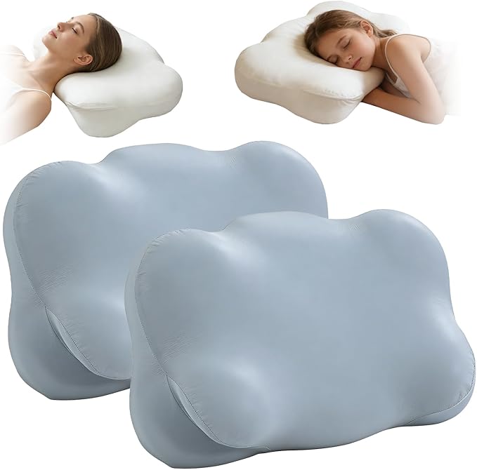 Cloud Pillow - Ergonomic Memory Foam Pillows, Zen Fluff Sleep Pillow with Neck & Shoulder Support, Adjustable Contour Neck Support for Side, Back, Stomach Sleepers, Breathable Anti-Wrinkle Pillowcase
