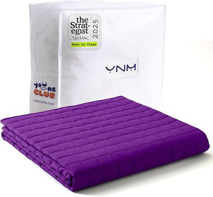 YnM 25lbs Weighted Blanket for Adults, Cotton Heavy Bed Throw Blanket with Cooling Glass Beads for All Season Use, Ideal for One Person of 240lbs (60x80 Inches, Queen Bed, Fuchsia Purple)