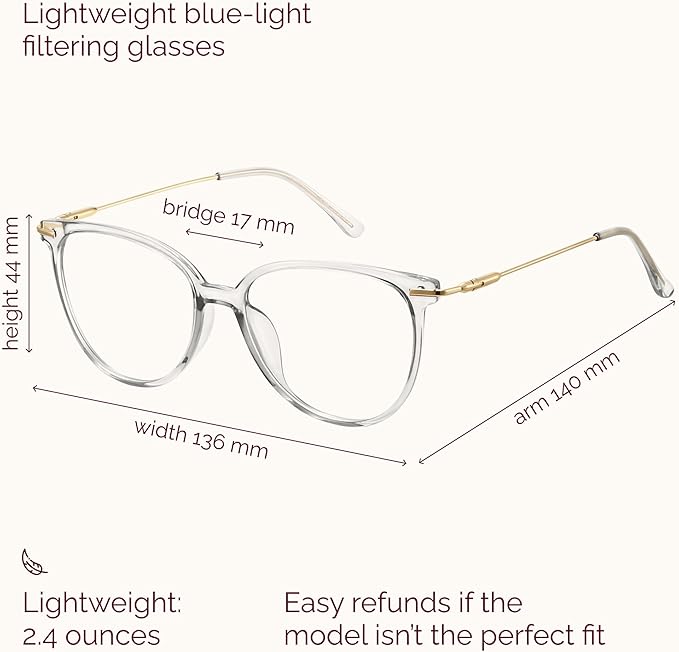 Gaoye Blue Light Blocking Glasses - Trending Round TR90 Frames, Metal Arms, UV400 Protection - Matching Soft Case