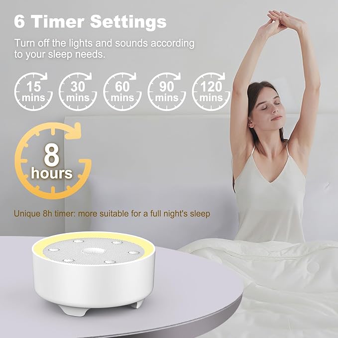 Kipcush White Noise Machine - 21 Soothing Non-Looping Sounds, Dimmable Night Light, & Blind-Touch Buttons | USB-Powered Portable Sleep Therapy for Babies, Adults, Office & Travel - White