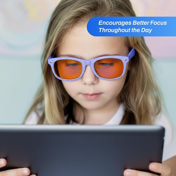 DefenderShield Blue Light Blocking Glasses Kid Series for Computer, Mobile, Gaming, Sleep-Purple - Anti Eye Strain, Headache