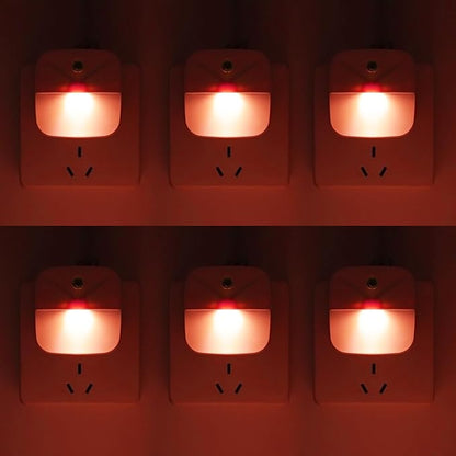 KINUR 6 Pack LED red Night Lights Plug into Wall, Dusk to Dawn Sensor Automatic on and Off, Energy efficient, Soft Glow nightlights for Kids, Nursery, Bedroom, Bathroom, Hallway, Stairs, Kitchen