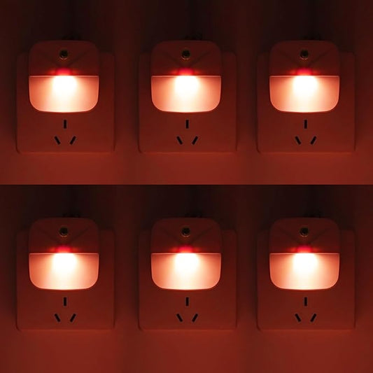 KINUR 6 Pack LED red Night Lights Plug into Wall, Dusk to Dawn Sensor Automatic on and Off, Energy efficient, Soft Glow nightlights for Kids, Nursery, Bedroom, Bathroom, Hallway, Stairs, Kitchen