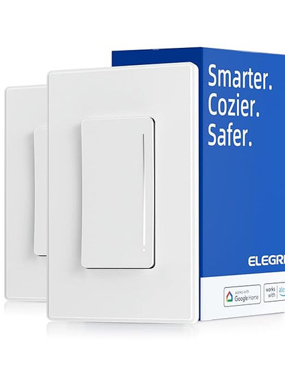 ELEGRP Smart Dimmer Light Switch DTR30, Single Pole or 3 Way, 2.4GHz Wi-Fi Touch Dimmer Compatible with Alexa/Google Assistant, Needs Neutral Wire, No Hub Required, UL Listed, Matte Black, 2 Pack