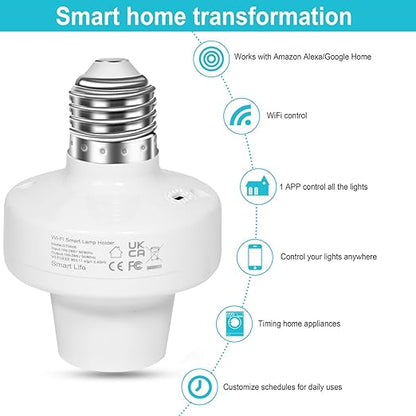 AICase Smart WiFi E27/E26 Light Socket, [2 Pack] Intelligent WLAN Home Remote Control Light Lamp Bulb Holder Compatible with Alexa and Google Home-White
