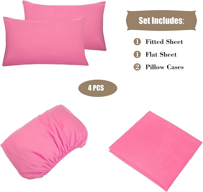 4 Piece Bed Sheet Set (Queen,Peach Pink) 1 Flat Sheet,1 Fitted Sheet and 2 Pillow Cases,Brushed Microfiber Luxury Bedding with Deep Pockets
