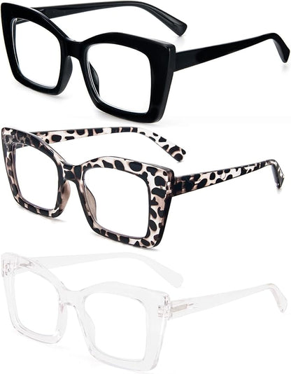 REAVEE Oversized Square Reading Glasses Oprah Style for Women, Blue Light Blocking Large Frame Computer Readers Spring Hinge