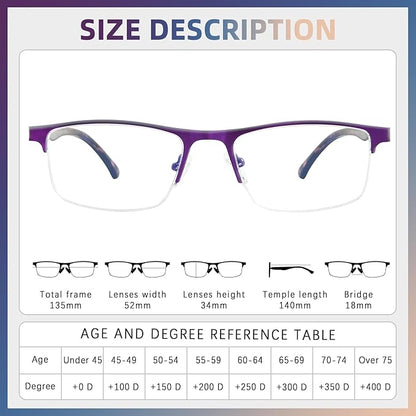 FONHCOO Reading Glasses for Women Men, Blue Light Blocking Reading Glasses Metal Half Frame Computer Readers Anti UV/Glare