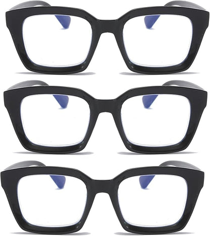 DXYXYO Reading Glasses for Women 1.75 Blue Light Blocking Men Oversized Rectangle Computer Readers 3 Pack Black Retro Fashion Oprah Style Square