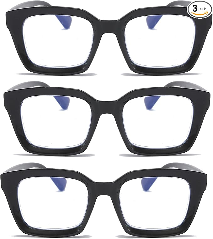 DXYXYO Black Reading Glasses 1.0+ Magnification Blue Light Blocking Women Men 3 Pack Oversized Computer Readers Retro Fashion Oprah Style Square