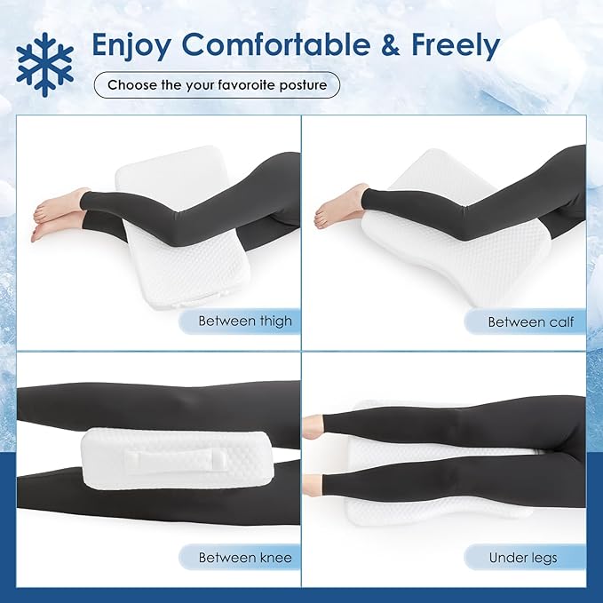 Leg Pillow for Side Sleepers, Memory Foam Knee Pillow for Side Sleeping, Leg Elevation Pillow for Hip/Back/Sciatica Pain Relief Helps Spine Alignment -18"x30" (4 INCHES) (Cooling, L)