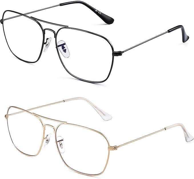 JM 2-Pack Aviator Reading Glasses Women Metal Frame Blue Light Blocking Computer Readers