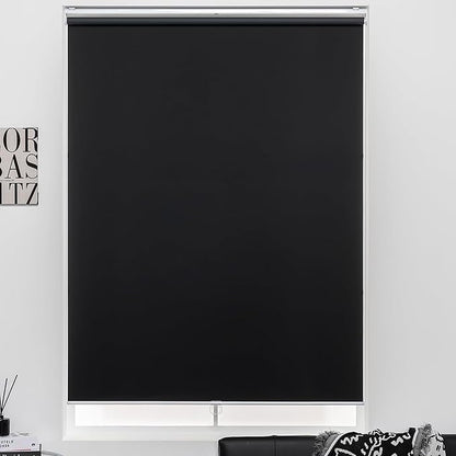 Cordless Roller Shades 100% Blackout Blinds for Windows and Doors, Pull Down Room Darkening Window Shades, Easy to Install for Home and Office, Black, Fixed 75 Inches High, 40 Inches Width