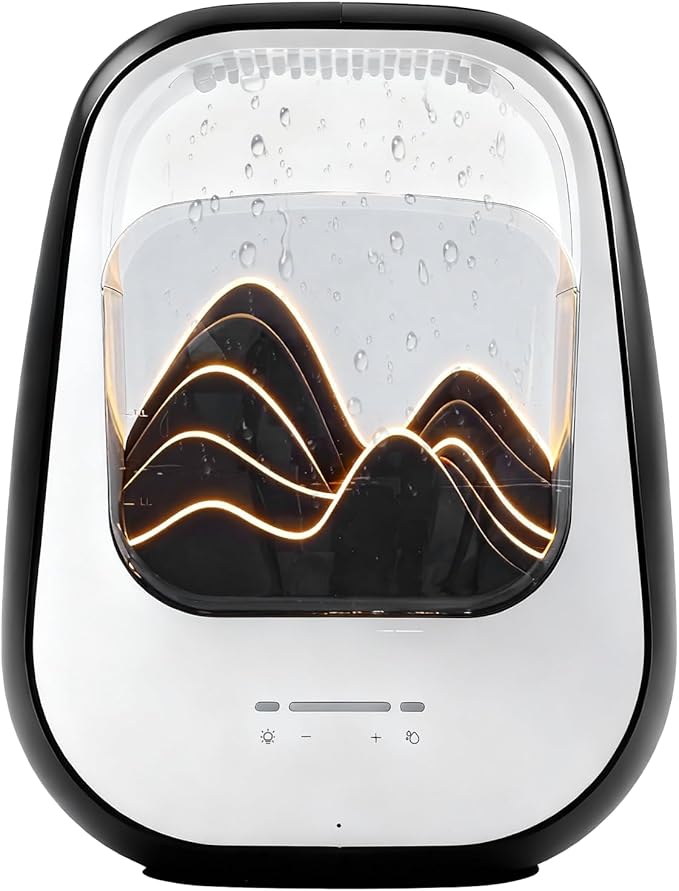 8-in-1 White Noise Sound Machine with Night Light, Help Stress Relief, Waterfall Design Essential Oil Diffuser Rain Sound Machine with Humidifier for Bedroom Office Decor Gift, Black