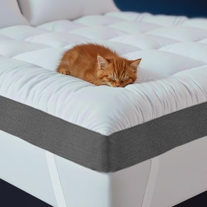 HYPREST 4 Inch Memory Foam Mattress Topper King，Thick Cooling Cotton Pillow Top Mattress Topper with 2000 GSM Shredded Memory Foam - Soft & Supportive for Back Pain Relief,Non-Slip Bottom