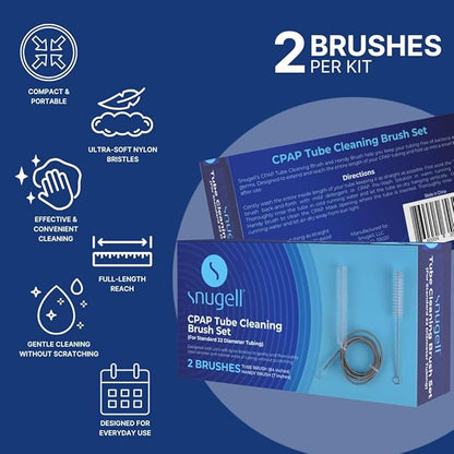 Snugell CPAP Tube Cleaning Brush Set – 84-Inch Flexible Cleaner for Tube Interiors & 7-Inch Brush for Masks – Designed for 22mm Tubing – Effectively Removes Build-Up for Clean CPAP Equipment