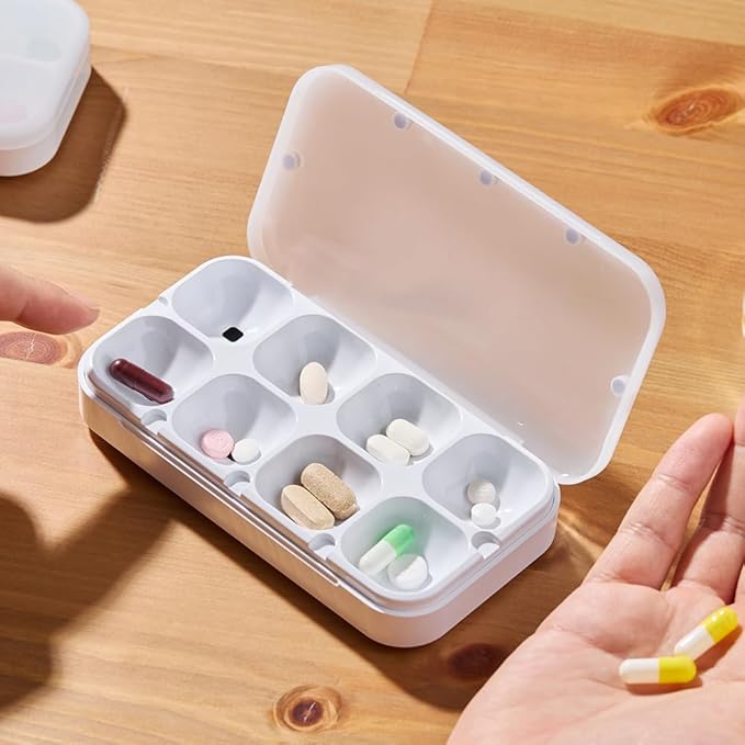 DEFI Smart Pillbox, Large, 8 Slots, Pill Organizer, Portable, Bluetooth, Easy to use, selfcare, with Alarm, Sound & Light, Daily, Compact Medicine Holder for Vitamins, Supplements, Free Reminder app.