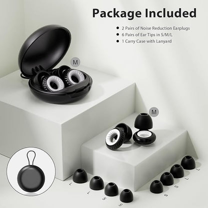Concert Ear Plugs, Yawsoy Reusable Ear Plugs for Concerts, Raves, Focus and Sleep, High Fidelity Noise Cancelling Ear Plugs, 20dB Noise Reduction & Hearing Protection, 6 Pair Eartips in S/M/L (Black)