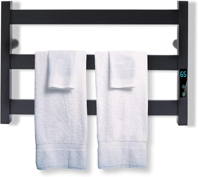 Electric Towel Warmer with Built-in Timer Stainless Steel Heated Towel Warmer for Bathroom, Wall Mounted Freestanding Electric Black Towel Warmer with Smart Temperature Control (3-layer)