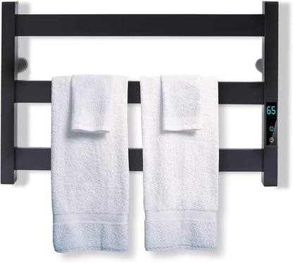 Electric Towel Warmer with Built-in Timer Stainless Steel Heated Towel Warmer for Bathroom, Wall Mounted Freestanding Electric Black Towel Warmer with Smart Temperature Control (3-layer)